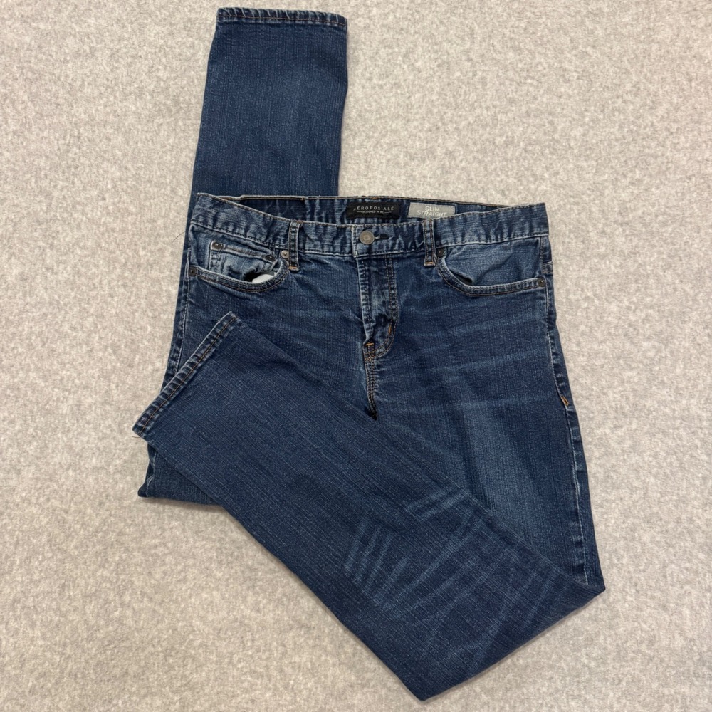 Aeropostale Mens Slim Straight Dark Wash Blue Denim Jeans 30x30